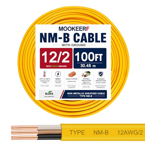 Image of 12 /2 Wire with Ground - 100FT 12 Gauge NM-B Non-Metallic Sheathed Cable 100% Pure Copper 12 AWG 2 Conductor Residential Indoor Wire for Outlets, Switches, Other Loads and Lighting Wiring Projects etc.