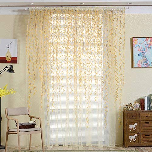 Norbi Willow Voile Tulle Room Window Curtain Sheer Voile Panel Drapes Curtain 39.4'' X 78.8" L (Yellow Willow 39.4'' X 78.8") #TOP6