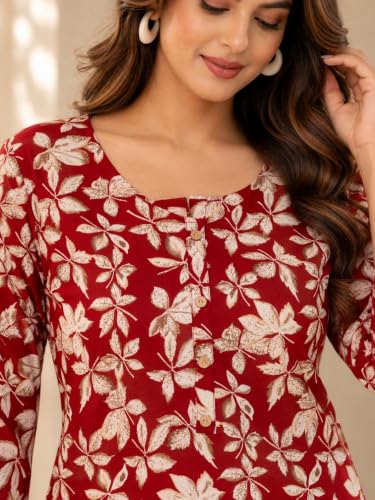 Image of feranoid Printed Top with Round Neck & 3 /4 Sleeves (S-XXL)
