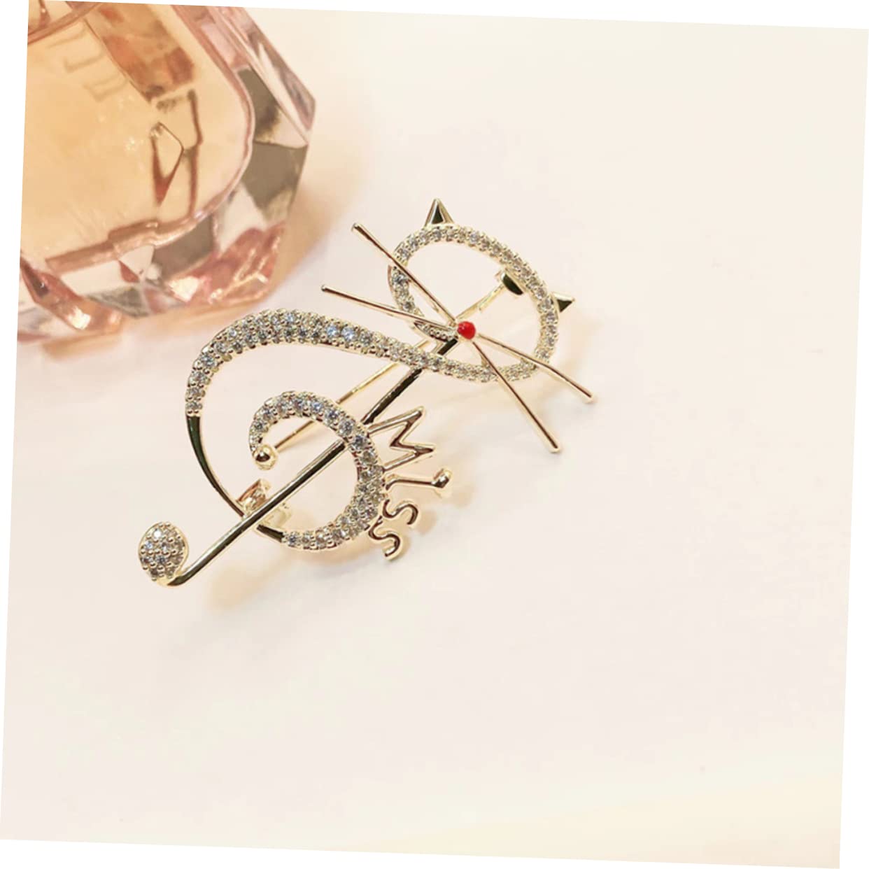 GALPADA spilla nota musicale spilla a forma di gatto spilla in zircone spille retrò spilla abbigliamento spilla Madre arredamento d'epoca ornamento di zirconi Spilla gatto ， Golden
