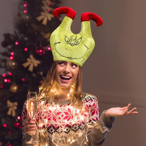 DANCELF Christmas Santa Hat, Green Monster Plush Costume Hat for Adults Teens, Funny Crazy Decoratio