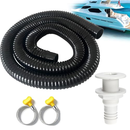 maierke 1-1/8 Boat Bilge Pump Hose Kit 1-1/8 Dia 6 FT Kink-free PVC Hose 1-1/8 Inch ABS Thru-Hull Fitting 2PCS Stainless Steel Hose Clamps for Boat Marine