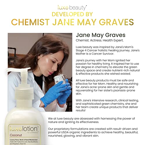 Luxe Beauty Non-Greasy Hyaluronic Acid Moisturizer For Face, Neck, And Hands – Coconut-Scented Lotion, Silicone-Free, No Fillers - With Organic & Plant-Based Ingredients - Anti-Aging Facial Cream #TOP4
