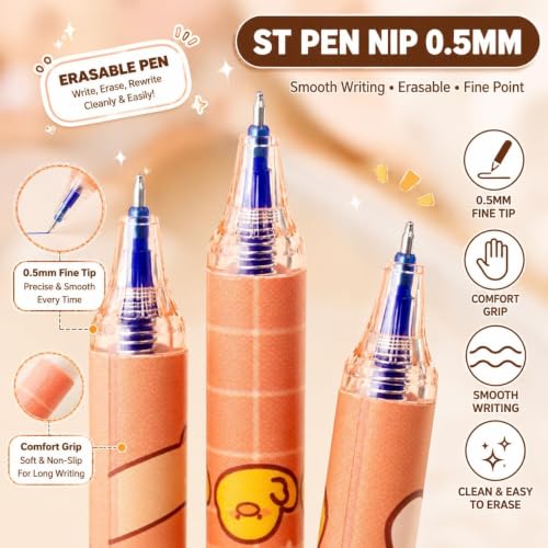 Image of Alokik Luxury Gel Pens and Highlighter 5pcs black Color pen + 1 pcs highlighter Coordinated Design, Signature Pen Set, Writing School Supplies (Capybara Erasable Gel Pen Set of 6)