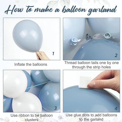 Image of Balloon Garland Kit, 57 Pieces, Dusty Blue Grey White Balloons with Roses, Baby Shower Party Decoration Set