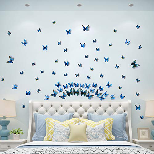 Livegallery 72 Pcs Blue Removable 3D Diy Beautiful Butterfly Wall Decals Blue Butterflies Art Decor Wall Stickers Murals For Kids Baby Boy Girls Bedroom Classroom Offices (Blue) #TOP4