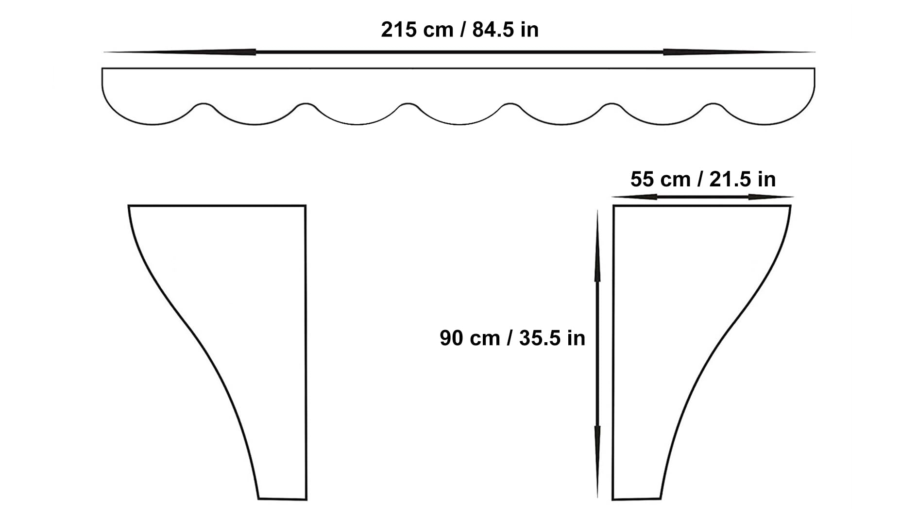 Rideaux pour camion - Ensemble de 3 pièces en noir avec franges rouges