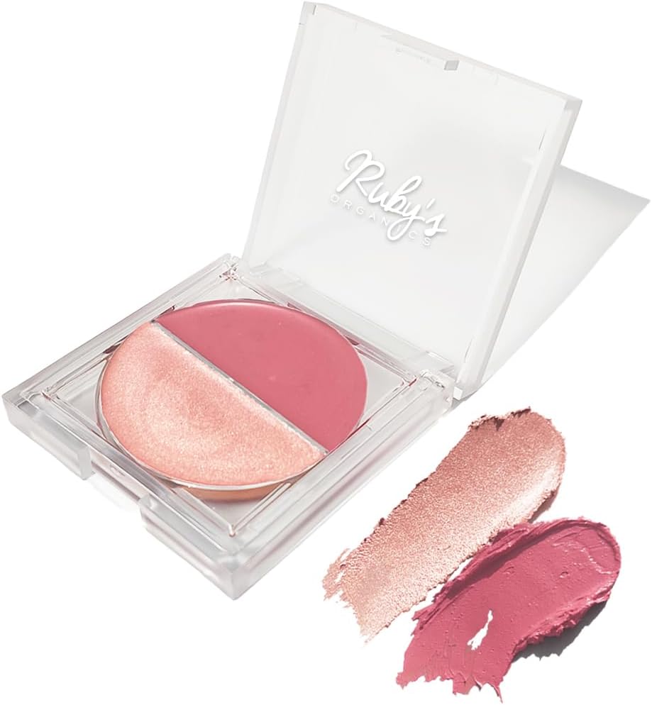 Cream Blush for Cheeks & Highlighter Duo Palette, Blusher for Face Makeup, Lightweight Flawless All Day Glow, All Skin Types, Natural &Paraben Free (Deep Rose + Illuminate) 9g