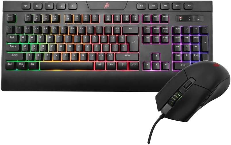 1STPLAYER K8 PC Gaming Keyboard and Mouse Combo/Kit Mechanical Feeling/Membrane Wired Rainbow LED Backlit with Multimedia Keys Wrist Rest Mouse with 2400 DPI for Desktop, Computer Gamers (Black)