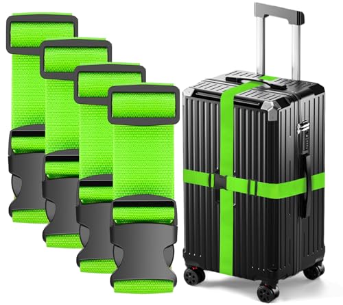 Ninmaofly 4 Pcs Luggage Straps, Adjustable Suitcase Straps, Heavy Duty Luggage Straps for Suitcase, Thickened Suitcases Strap Suitcase Belts, Travelling Luggage Accessories (Green)