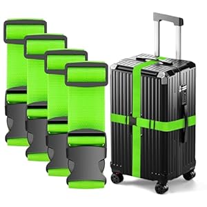 4 Pcs Luggage Straps, Adjustable Suitcase Straps, Heavy Duty Luggage Straps for Suitcase, Thickened Suitcases Strap Suitcase Belts, Travelling Luggage Accessories (Green)