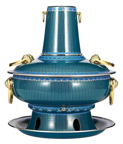 Olla de cobre rojo antigua de Pekín, olla de Beijing, olla eléctrica de carbón cloisonné tradicional china de doble uso, mango antiescaldamiento, olla profunda, ideal for invierno y picnic, 36 cm(34cm