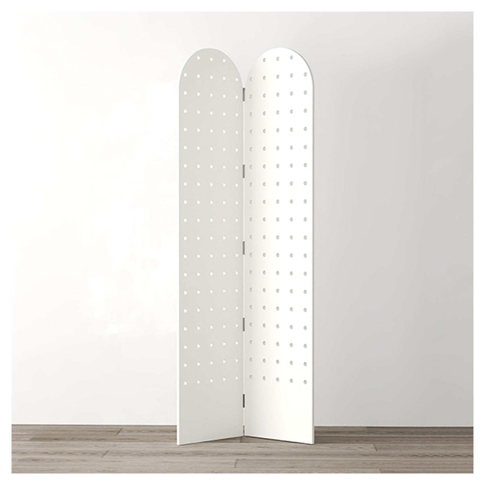 Pegboard-Raumteiler, Raumteilerwand aus Holz mit Stützfüßen, 2/3/4 Paneele, Pegboard-Trennwand, für Schlafzimmer, Basar, Juweliergeschäft (weiß, 180 x 40 cm – 2 Paneele)