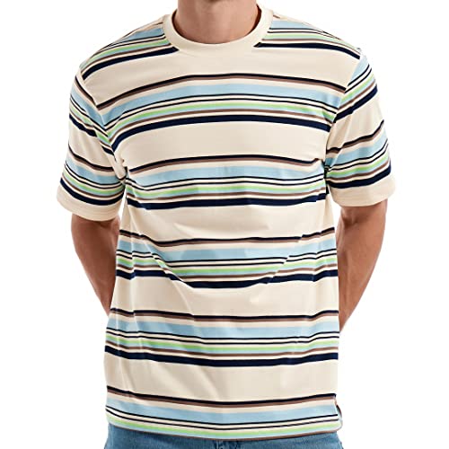 KLIEGOU Men’s Fashion Loose Fit Crewneck Stripe T-Shirt