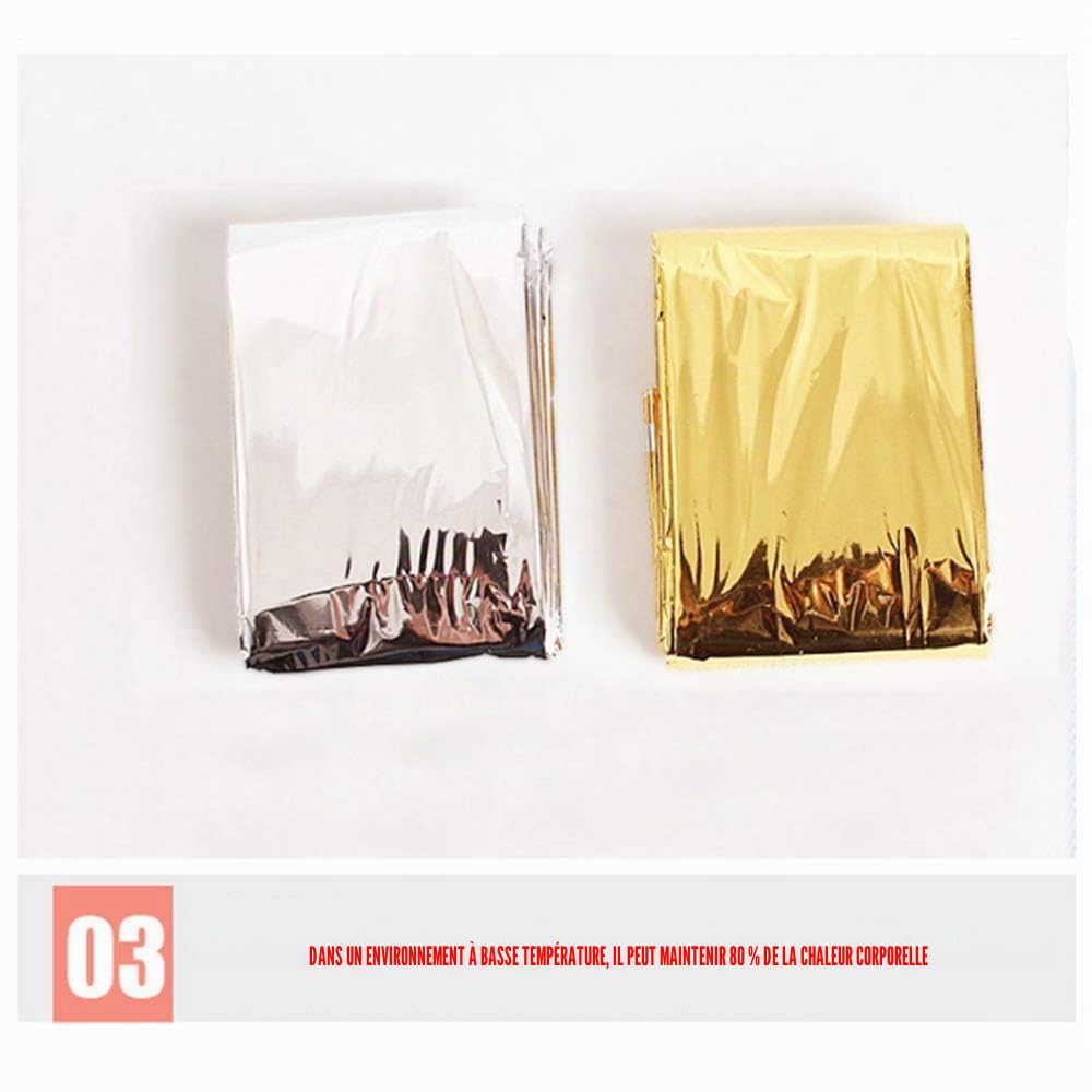 Lot de 10 couvertures de survie en aluminium réfléchissant pour adultes - Couverture de premiers secours pour l'extérieur, la randonnée (140 x 210 cm)