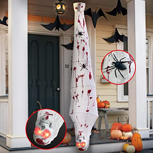 Essensson Halloween-Geister-Dekorationen zum Aufhängen - Skelett-Requisite mit leuchtenden LED-Augen und gruseligem Schrumpfton Cover