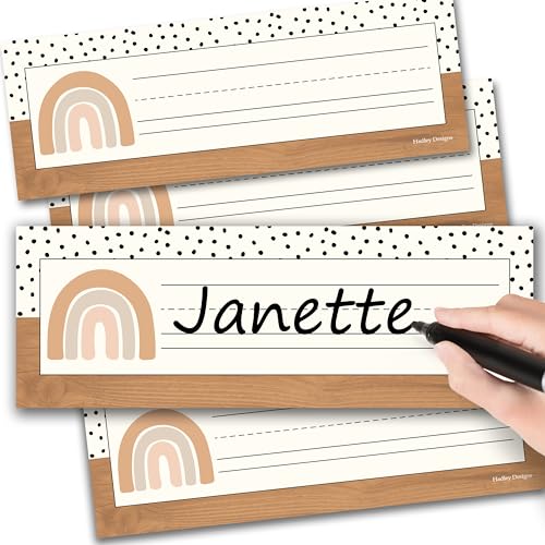 Hadley Designs Desk Name Tags for Classroom - 25 Student Desk Name Plates for Classroom Decor, 9x3 Boho Nametags Cubby Labels Teacher Supplies, 1st 2nd 3rd Grade Kindergarten Preschool Must Haves