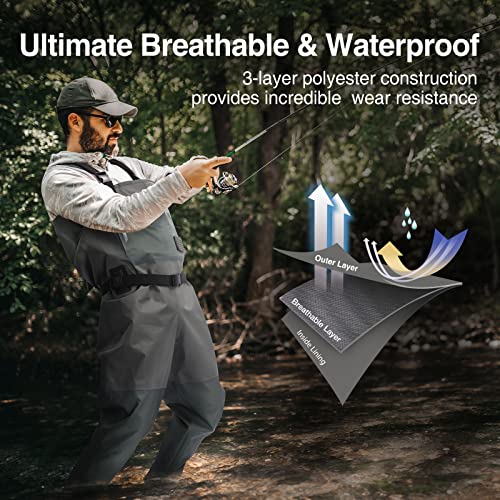 Piscifun Chest Waders, Stockingfoot Waterproof Waders For Men And Women, Breathable Fly Fishing Waders, 3-Layer Lightweight Polyester Waders, M #TOP2