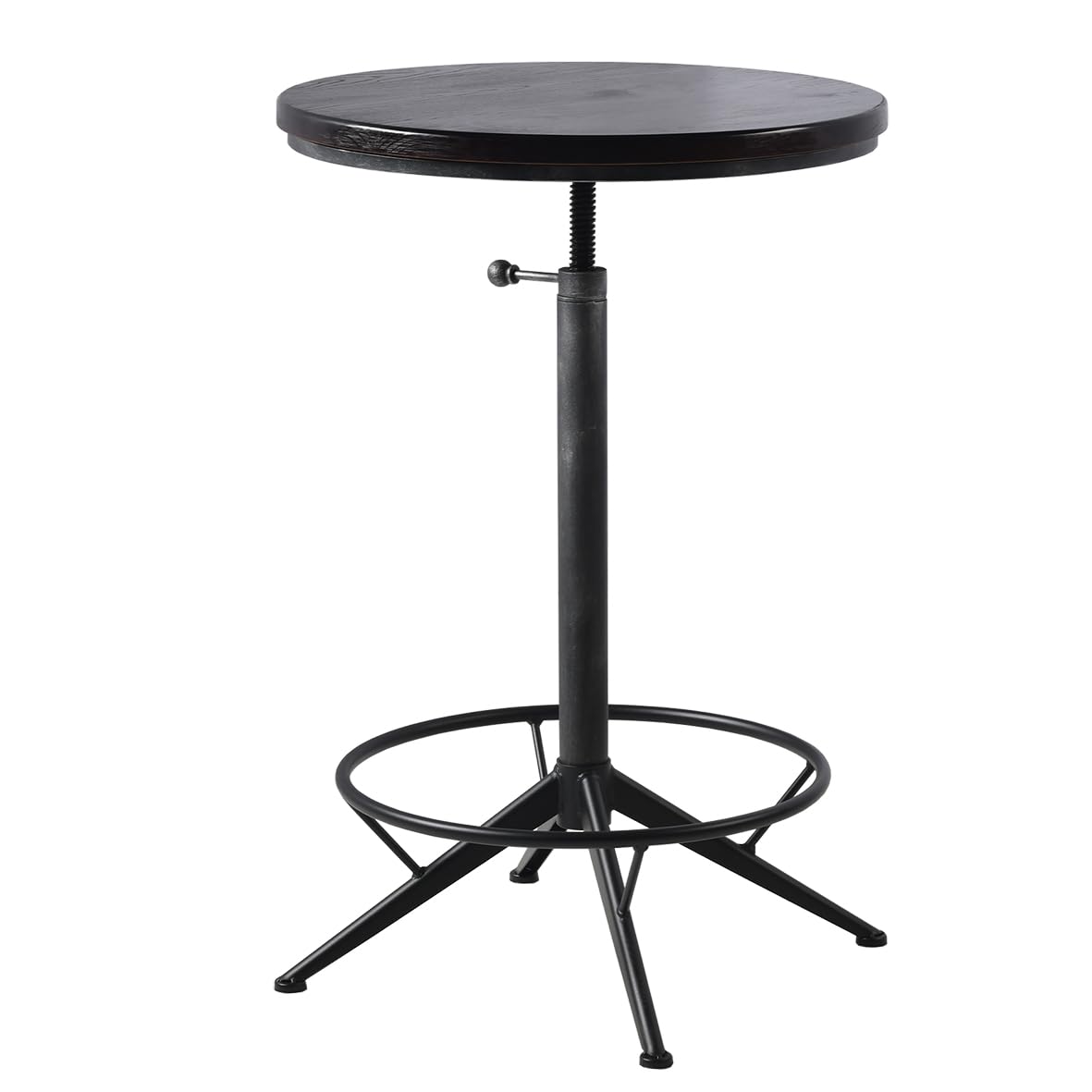 GWAREZModern Industrial Bar Table Adjustable Height 30''-35.4'' Round Wooden Top Dia23.6'' Wine Table for Home, Pub, Bistro(Black)