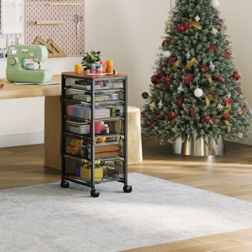 Image of Rolling Storage Cart with 6 Drawers, Craft Cart with Lockable Wheels | Storage Drawer Organizer, Utility Cart for Classroom, Closet, Pantry, Bathroom, Kitchen, Art, Dorm, Office