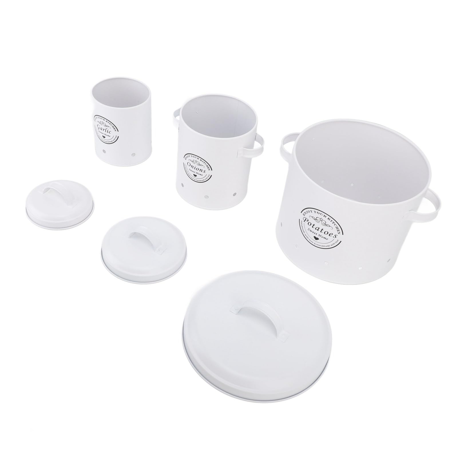 CHICIRIS Kartoffel- und Zwiebel-Vorratsbehälter, Versiegelter Behälter aus Karbonstahl, Einfacher Zugang, 3 Stück, für die Aufbewahrung in der Küche (White)