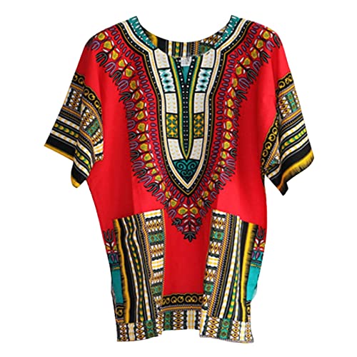 F Fityle Homme et Femme Africain Dashiki Chemise, Style Traditionnel Wear Festival Top Vêtements, Rouge, Taille Unique