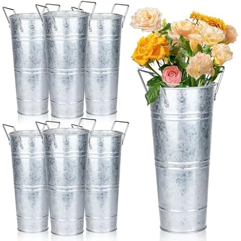 Dualshine 6 Pcs Galvanized Flower Buckets Cover
