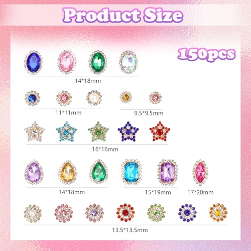 150 Pcs Mixed Sew on Rhinestones Pearls, Crystal Glass with Metal Base Flower Shape Claw Flatback Rhinestone Pearls for Crafting, Rhinestones Pearl for Clothes Shoes Hats Bags & Sewing Accessories - Thumbnail 2