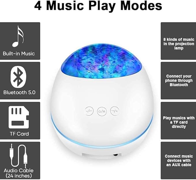 PIKFOS Star Projector Galaxy Projector Night Light for Bedroom Sky with Music Speaker and Remote Control LED Cloud & Moving Ocean Wave for Bedroom Game Rooms Home Theatre Christmas Gift 3
