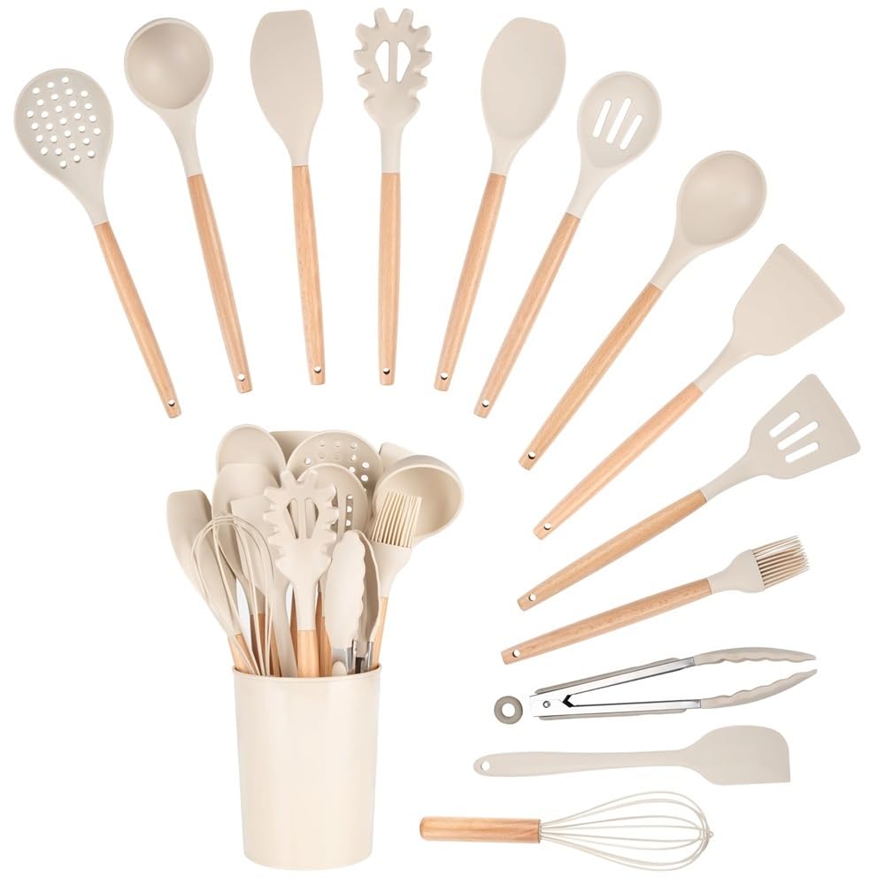 Lot de 14 ustensiles de cuisine avec plateau anti-adhésif résistant à la chaleur Spatules tournantes pour la cuisine, la pâtisserie, le mélange, les outils de cuisson