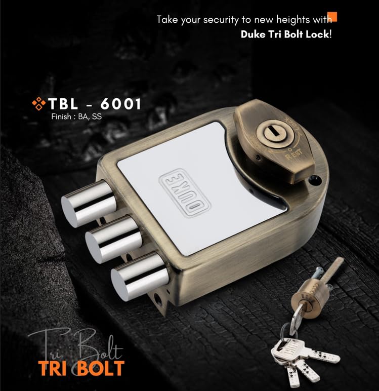 Image of DUKE Tribolt Door Lock with Knob | 4 Brass Ultra Keys | Dead Bolt | Both Side Key with Knob