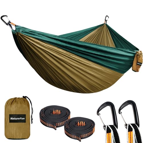 NATUREFUN Hamac de voyage ultraléger Camping 300 kg, capacité de charge, respirant, séchage rapide (300 x 200 cm) | 2 mousquetons de qualité, 2 sangles incluses | pour l'intérieur et l'extérieur Jardin