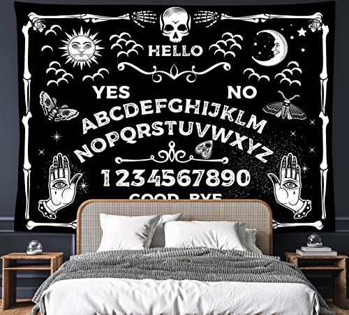 FREEHOTU Ouija Wandteppich, Tarot-Wandteppich, Schwarz und Weiß Cover