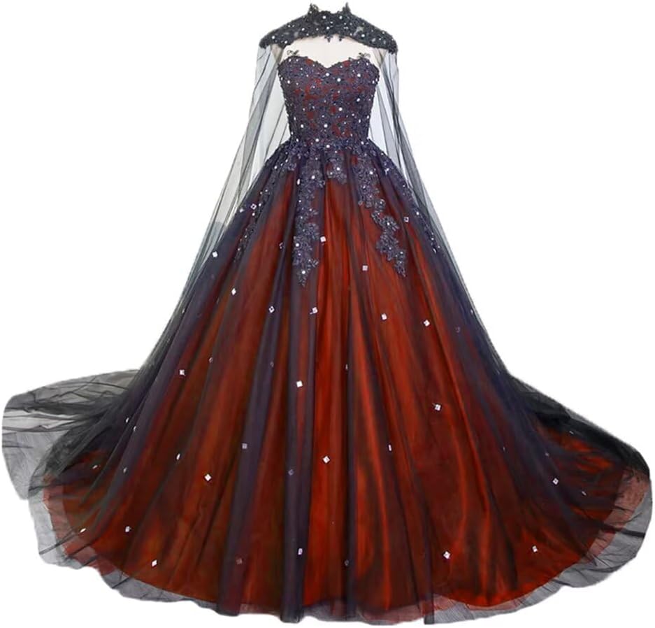 Ftupza Tulle Red Black Wedding Dresses for Bride Beading Lace Wedding Gown Luxury Sweetheart Long Bridal Gown