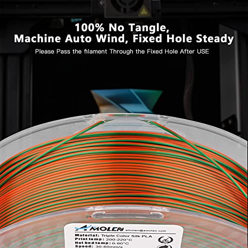 Image of AMOLEN Silk PLA 3D Printer Filament, Tri Color Blue Green Orange PLA 1.75mm, Shiny Multi Color Change Filament 3D Printing PLA Filament for Most FDM 3D Printer, 1kg Spool(2.2lbs)