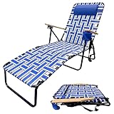 EasyGo Product Webbing Lounger Steel Chaise Lawn Chair Foldable Outdoor for Patio Camping Backyard Pool Wood Handles, 1 Pack Blue