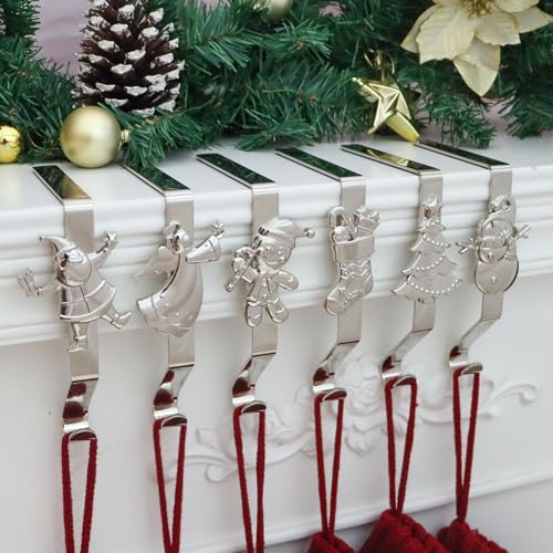 Christmas Stocking Holder for Mantle Reusable Christmas Stocking Hooks No Damage Xmas Hanger for Fireplace Mantle Grip Stand Christmas Decoration Ornaments Hanging Shelf Floor