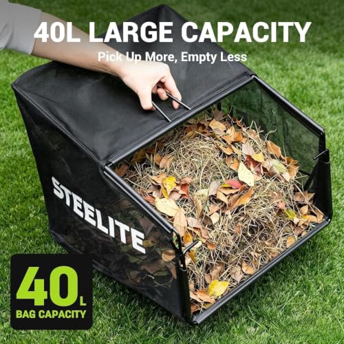 Image of STEELITE 13 inch Artificial Turf Sweeper, 10 Amp Lawn Sweeper with 1200W Motor Power, Support 4-Position Depth Adjustment with 40L Removable Collection Bag, Quick-Fold for Artificial Grass Turf
