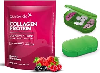 Kit Puravida Collagen Protein Pura Vida Colágeno Verisol De Frutas Vermelhas + Porta Capsula