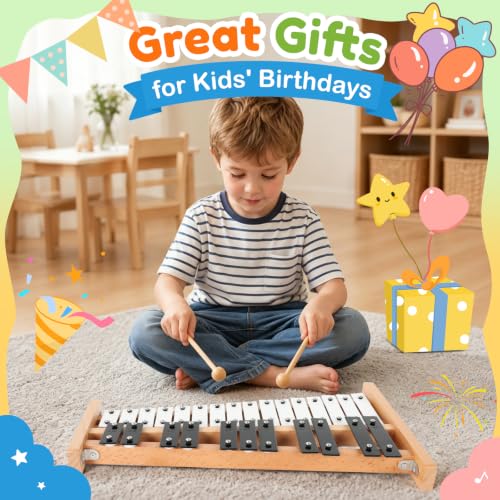 Image of lotmusic Xylophone for Kids, Glockenspiel Xylophone 27 Note Percussion Kit Musical Instruments with Soogbook & Carry Bag for Toddlers Adults, Birthday Educational Gift Metal Keys (White & Black)