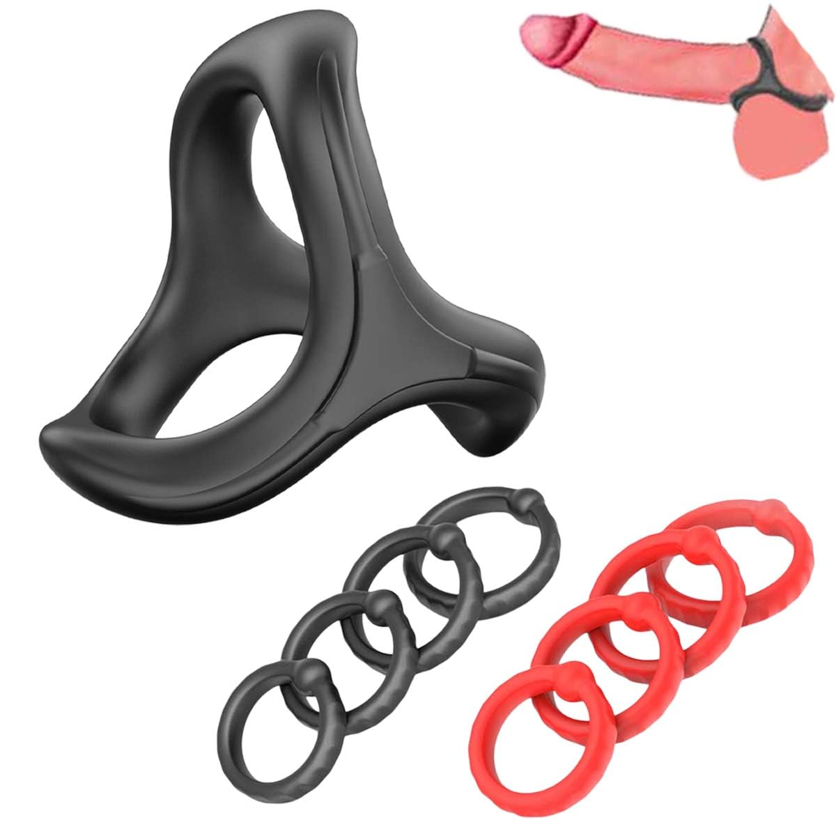 Men's 9Pcs Cyclone Silicone Protection Ring (4 Black/4 Red Dot Rings)