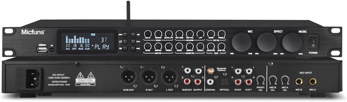 KT900DSP Feedback Suppressor Preamp Preamplifier Karaoke Effector Digital Pre-stage Effector Anti-howling Audio Processor Echo USB MP3 Bluetooth Optical