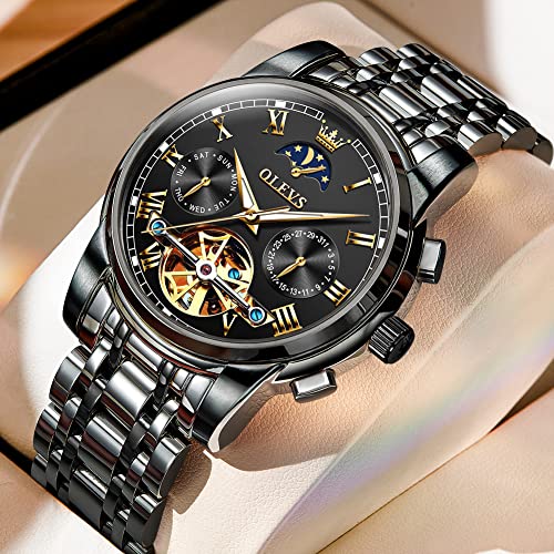 Image of OLEVS Mens Automatic Watches Skeleton Mechanical Self Winding Luxury Fashion Dress Wrist Watch Luminous Waterproof