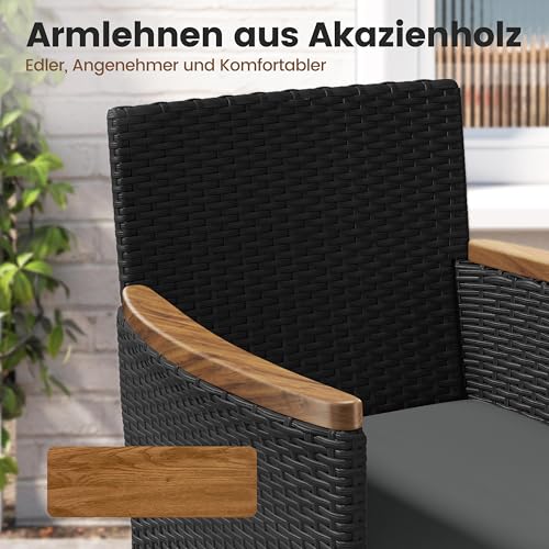 Yaheetech 5er Set Rattan Gartenmöbel Balkonmöbel Terassenmöbel Außen Kleiner Balkon mit 2 Einzelsofas & 2 Fußhocker & 1 Kaffeetisch, Schwarz & Grau