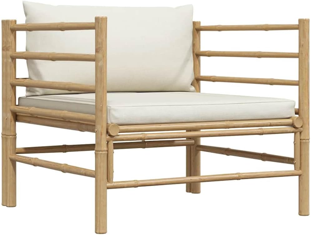 Garden Loveseat, Cream White Bamboo Frame 29.1x27.6x23.6in, Single Patio Daybed with Thick Cushions, Compact for Balcony, Terrace