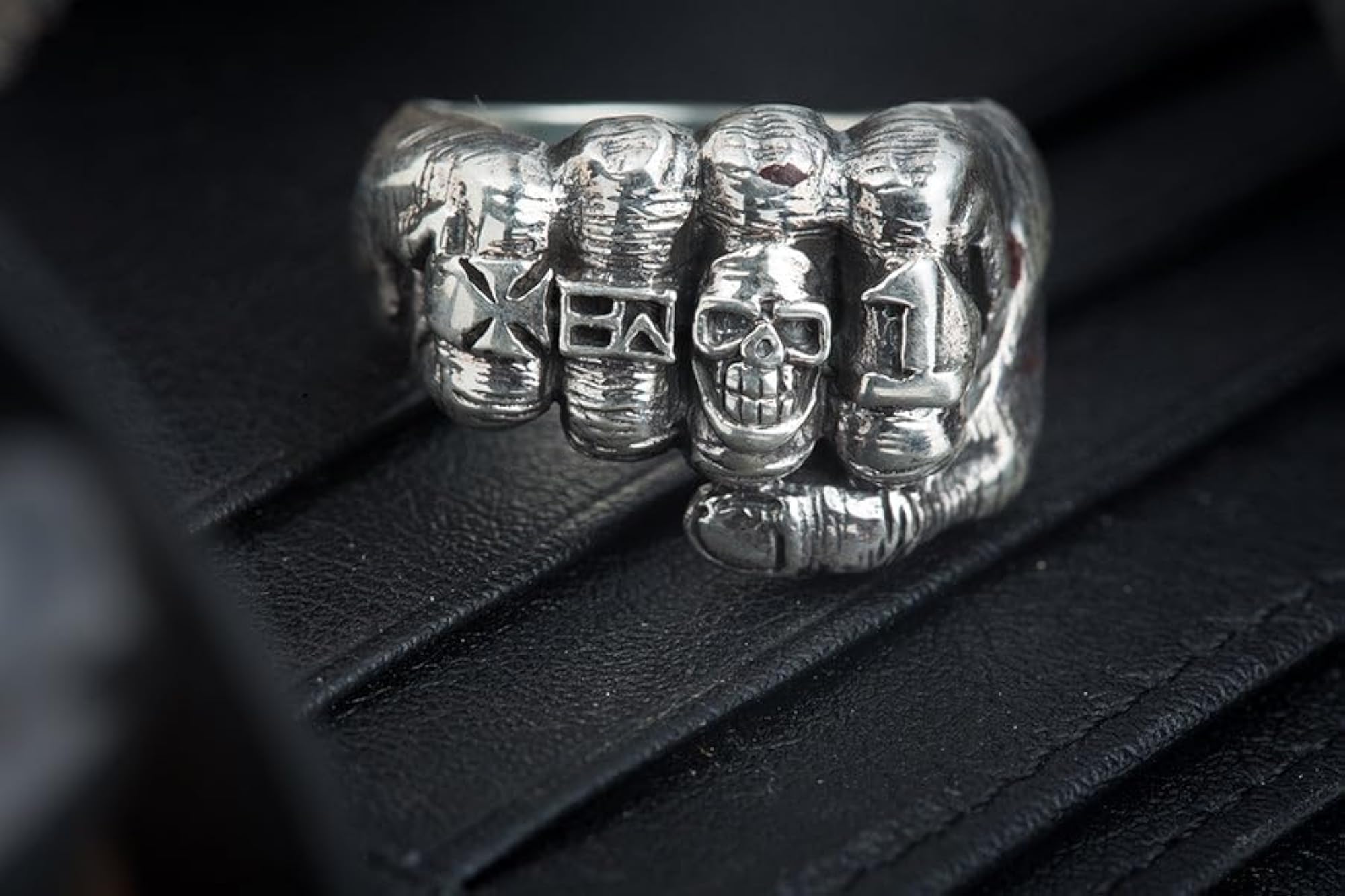 Men's Pure 925 Sterling Silver Ghost Rider Skull Fist Ring, Oxidised Finish
