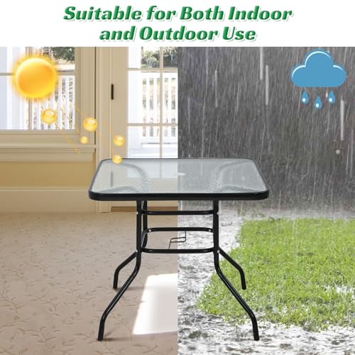 Dkelincs Outdoor Dining Table With Umbrella Hole 31.6 Inch Square Patio Table Outdoor Furniture Garden Table Tempered Glass Patio Bistro Table For Balcony Backyard Lawn And Garden thumb #5