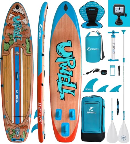 UPWELL 340x84x15cm Aufblasbares Breites Stand Up Paddling Board mit Sitz, Sup Paddle Boards für Erwachsene und 2 Personen, Sonoran