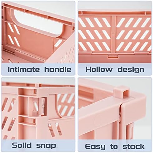 Upkey Storage Crates, 4 Pack Stackable Storage Boxes Desk Sturdy Hollow Folding Storage Basket Drawer Organizer Plastic Crate for Bedroom Office Bathroom Toiletries Cosmetics