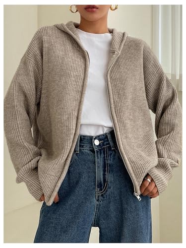SOLY HUX Women's Zip Up Hooded Cardigan Sweater Knitted Drop Shoulder Fall Hoodies Outerwear4